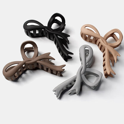 Matte Ribbon Bow Hair Claw Clip – Vintage Shark Ponytail Barrette for Women