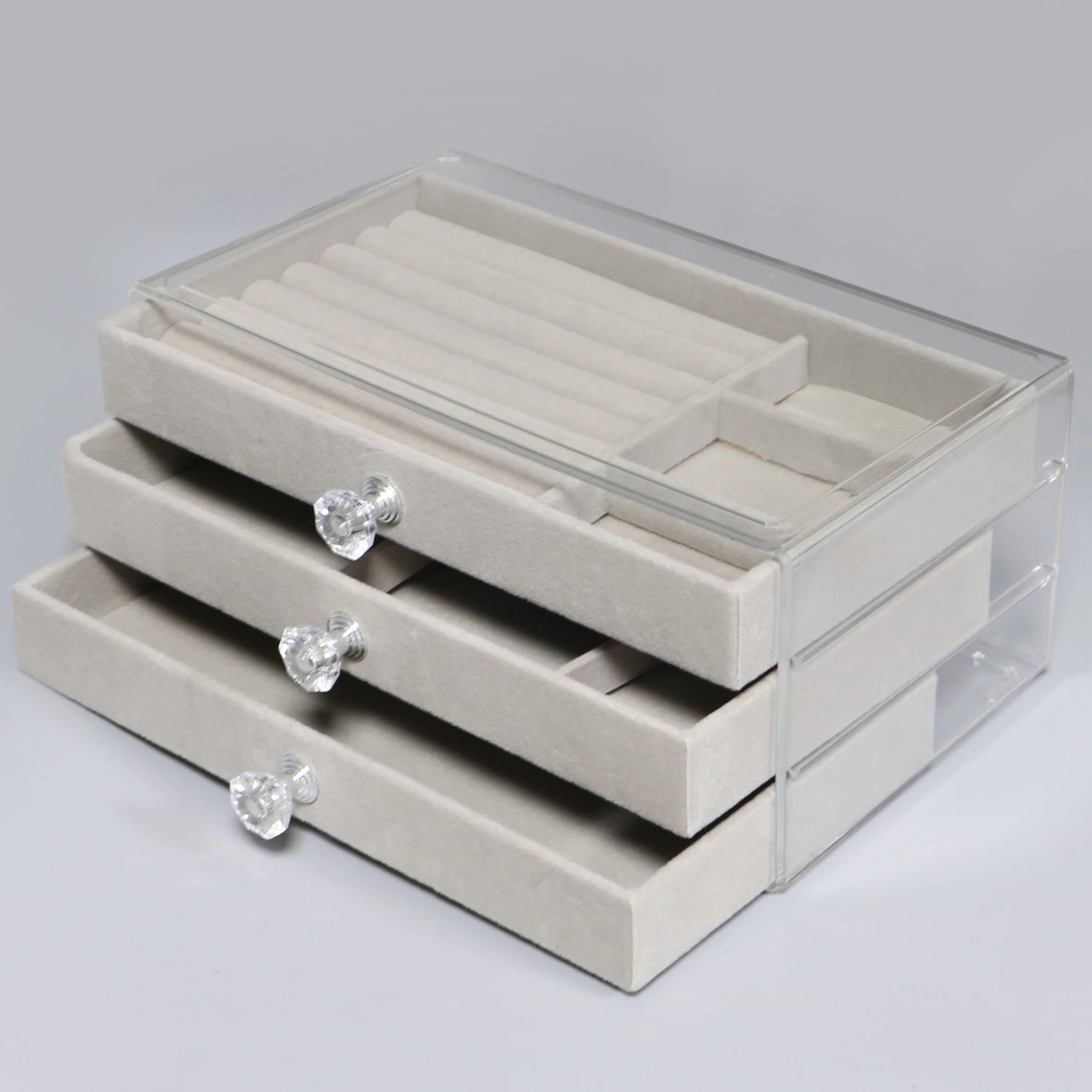 3-Layer Flannel Jewelry Box with Drawers – Earrings, Necklaces & Rings Organizer