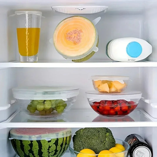 6pcs Silicone Stretch Lids, Food Bowl Covers, Reusable Food Saving Cover, Stretchable Multifunctional Fruit And Vegetable