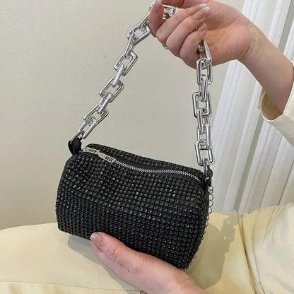 Allover Rhinestone Bucket Bag, Glitter Chain Prom Purse, Women's Mini Crossbody Bag - BeeTrendyShop.COM