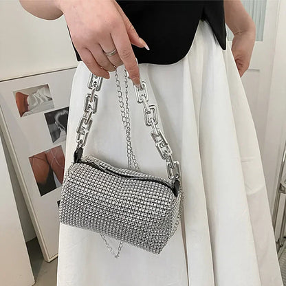Allover Rhinestone Bucket Bag, Glitter Chain Prom Purse, Women's Mini Crossbody Bag - BeeTrendyShop.COM