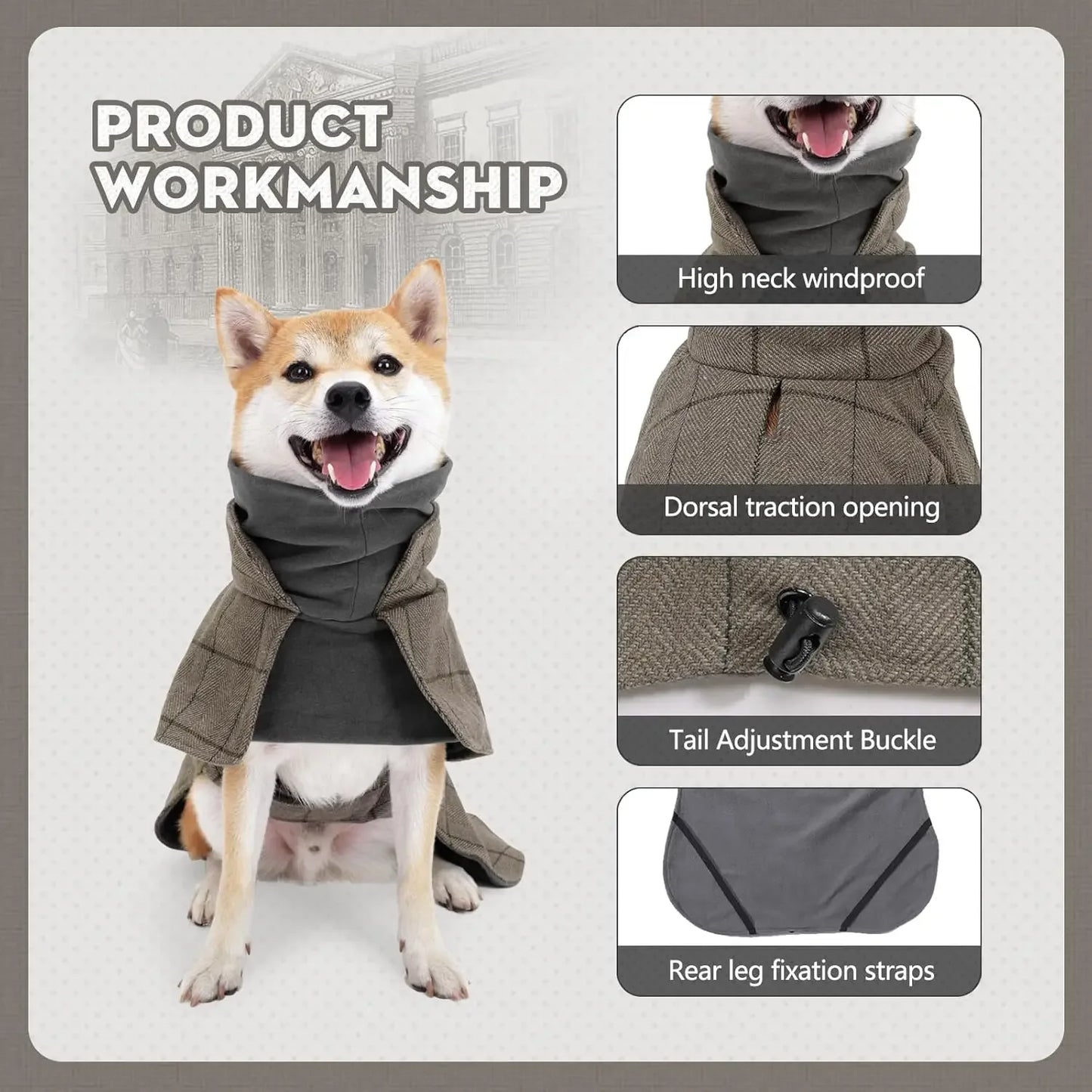 English Plaid Dog Vest - Fleece Lined Windbreaker with Traction Eyelets