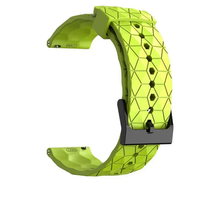 Neon green geometric-patterned watch strap on a white background