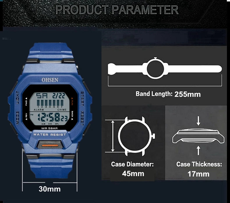 Men's Outdoor Tactical Digital Watch – Green Silicone, Waterproof, Big Dial, Sport Wristwatch