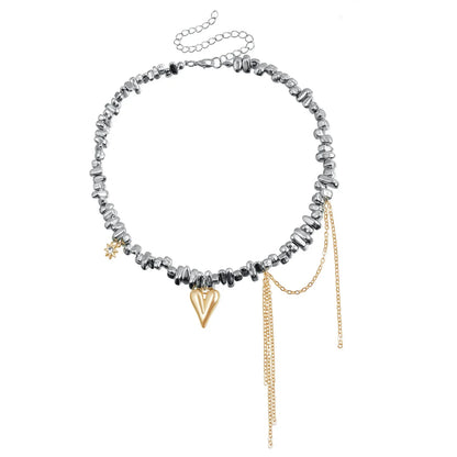 Y2K Heart Pendant Multilayer Choker Necklace – Glass & Zinc Alloy Women’s Jewelry