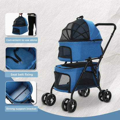 4-Wheel Pet Jogger - All-Terrain Stroller with Storage Basket - BeeTrendyShop.COM