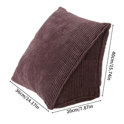 Corduroy Triangle Backrest Pillow 40x36x20cm – Wedge Reading & Support Cushion with Side Pocket for Bed, Sofa & Office