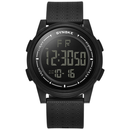 Black digital watch with SYNOKE branding on a white background