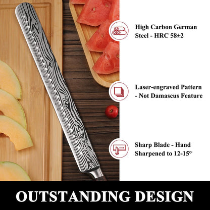 Sunnecko 12-Inch Brisket Slicing Knife – High Carbon Steel Ham Knife with Pakkawood Handle