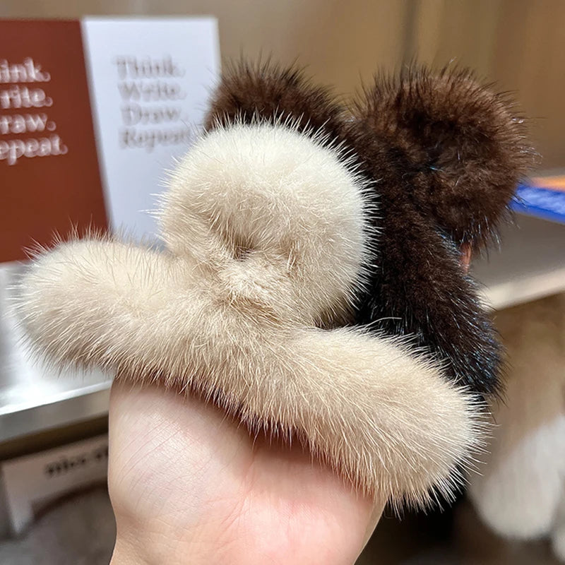 Faux Fur Ponytail Hair Claw Clip – Fluffy Shark Clip for Women & Girls