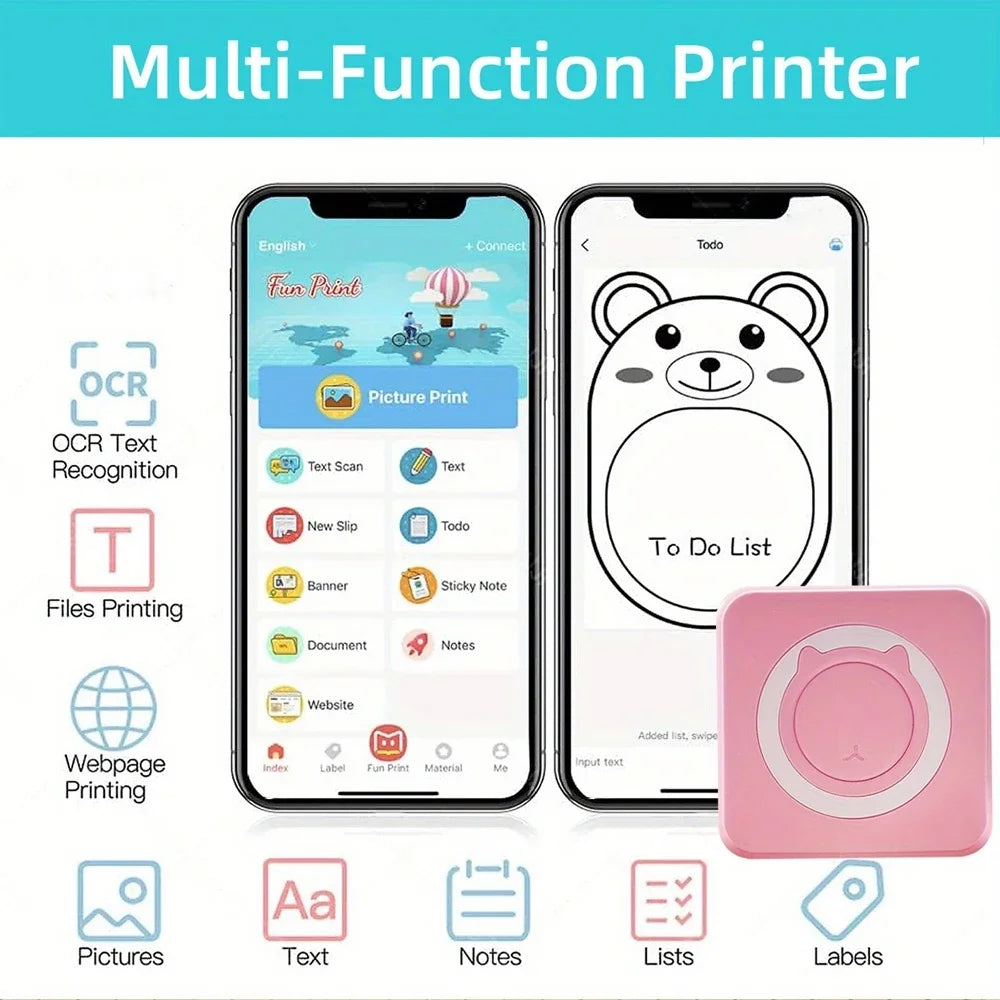*BLACK and WHITE* Portable Mini Thermal Printer Wirelessly