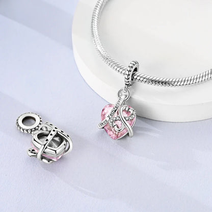 925 Sterling Silver Tree of Life & Peach Heart Charm Bead – Sweet Love DIY Jewelry