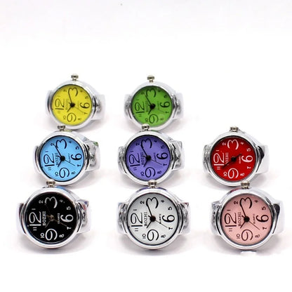 Vintage Punk Finger Watch Mini Elastic Strap Alloy Watches Couple Rings Jewelry Clock Retro Roman Quartz Watch Rings Women Men - BeeTrendyShop.COM