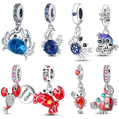 925 Sterling Silver Blue Crab & Red Lobster Charm Bead – Ocean DIY Jewelry