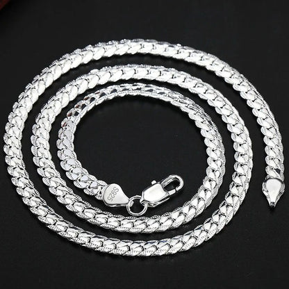 925 Sterling Silver 6mm Side Chain Necklace & Bracelet Set – Unisex Fine Jewelry