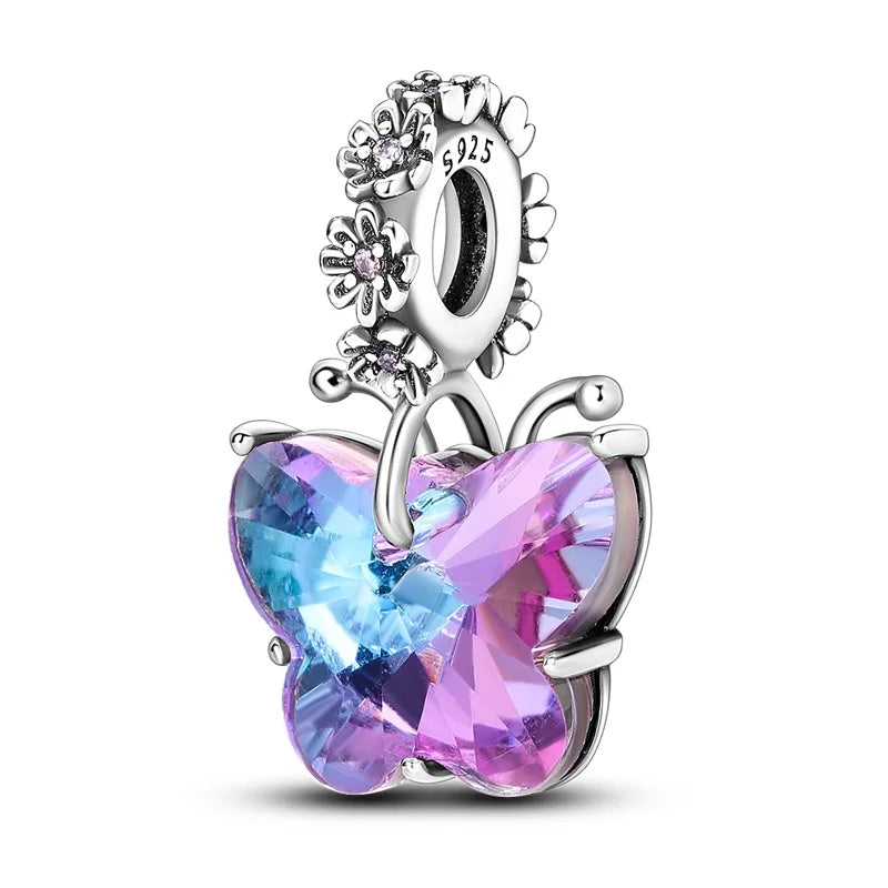 925 Silver Plating Colorful Butterfly Insect Animal Charms Beads Sparkling Zircon Fit Qikaola 925 Original Bracelets DIY Jewelry