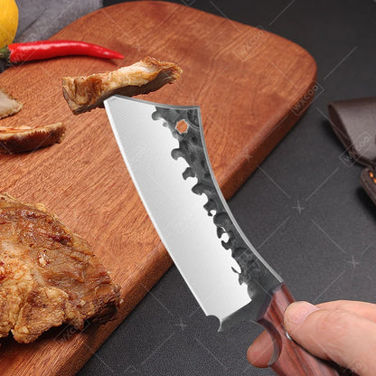 WXCOO Hand Forged Butcher Knife – High Carbon Steel BBQ & Meat Cutting Chef Knife