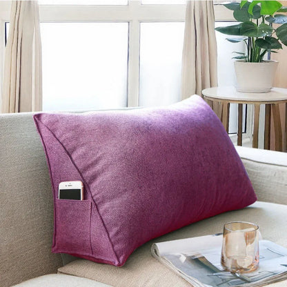 Soft Sofa Triangle Back Cushion Cover – Rectangular Bed Headboard Backrest Support Pillowcase with Pockets