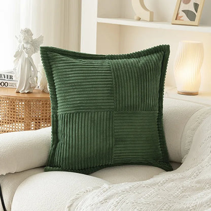 Corduroy Striped Throw Cushion Cover 45x45cm – Splicing Pillowcase for Sofa, Bed & Living Room