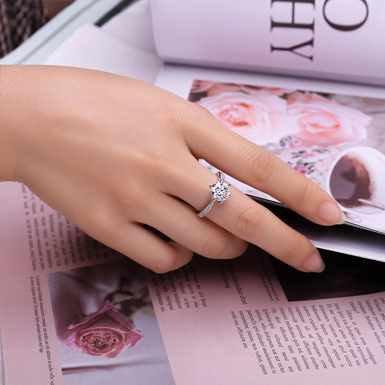 JewelryPalace Moissanite D Color 1ct 1.5ct 2ct 3ct Round S925 Sterling Silver Wedding Engagement Ring for Women