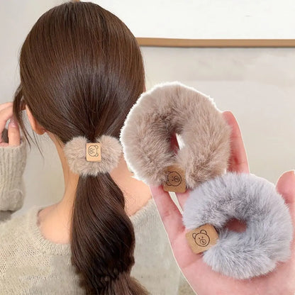 New Korean Style Plush Hair Band Bear Soft Hair Rope Elastic Durable Ponytail Headband - BeeTrendyShop.COM