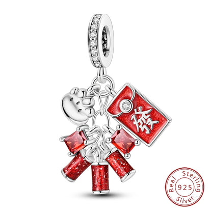 925 Sterling Silver Red Wine, Chili & Dumbbell Charm Bead – Fun DIY Jewelry