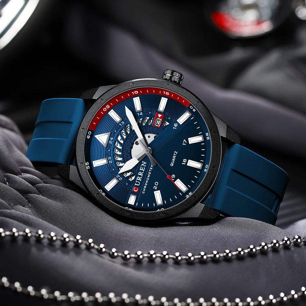 CURREN Fashion Men Watch Top Brand Luxury Waterproof Sport Mens Watches Silicone Automatic Date Military Wristwatch - BeeTrendyShop.COM