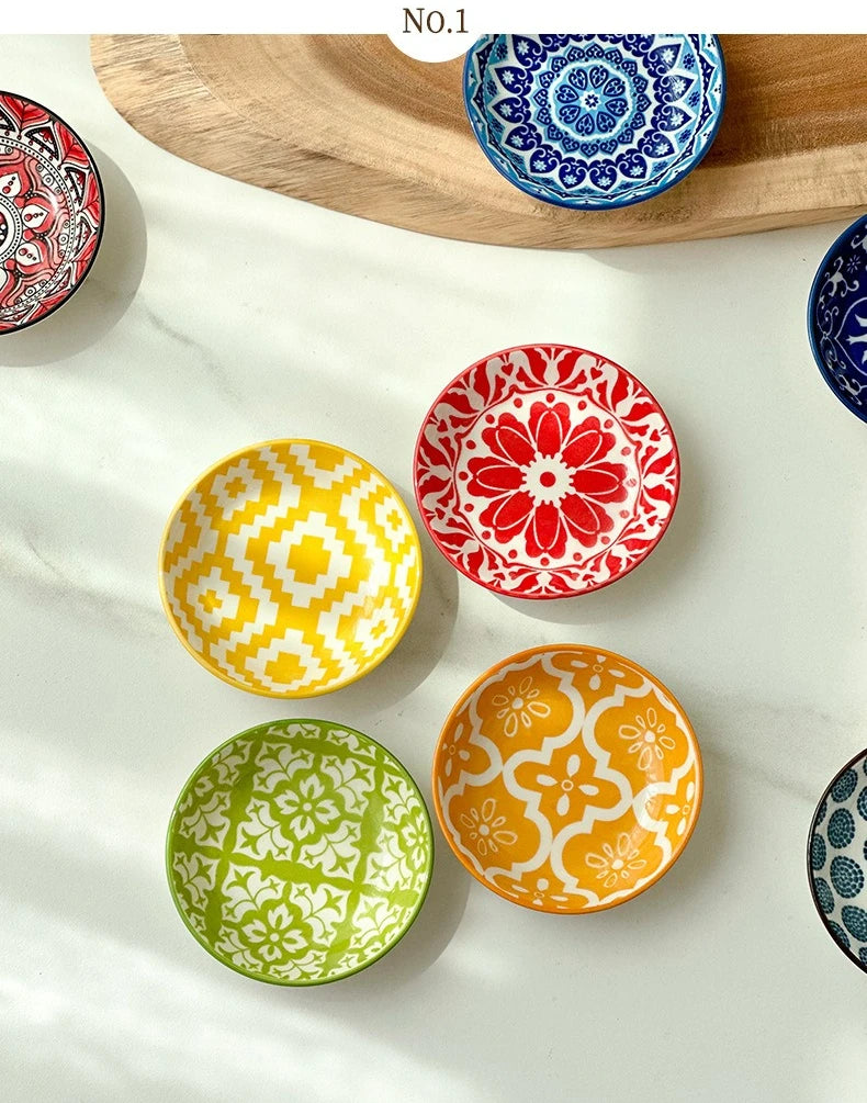 Bohemian Ceramic Sauce Vinegar Dish Plates Seasoning Dish Barbecue Dipped Sashimi Sushi Soy Snack Fruit Dessert Plates Tableware