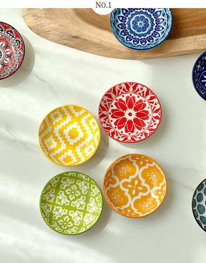 Bohemian Ceramic Sauce & Sushi Dipping Dish – Seasoning Plate for BBQ, Sashimi & Desserts
