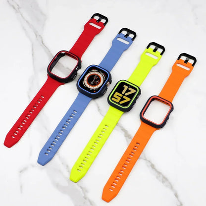 Silicone Sport Strap+Case for apple watch 9 8 7 6 SE 5 Ultra 2 Belt Bracelet Iwatch Series 49mm 45mm 41mm 44mm Protective Cover - BeeTrendyShop.COM