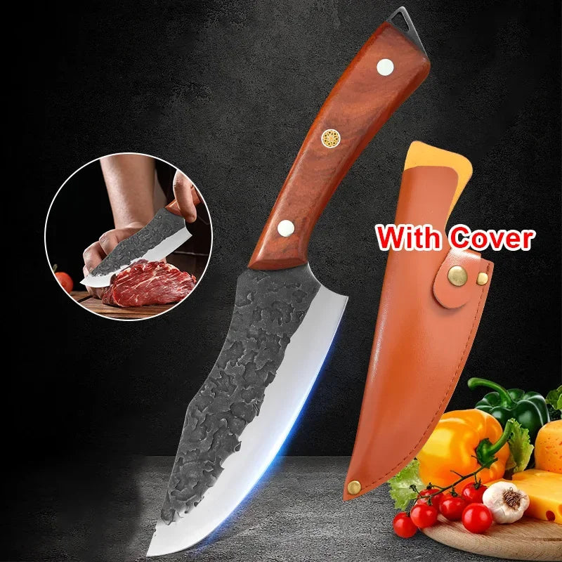Forged Kitchen Knife Stainless Steel Meat Cleaver Boning Knife Fruit Slicing Cutting Knife Multifunctional Knife with KnifeCover