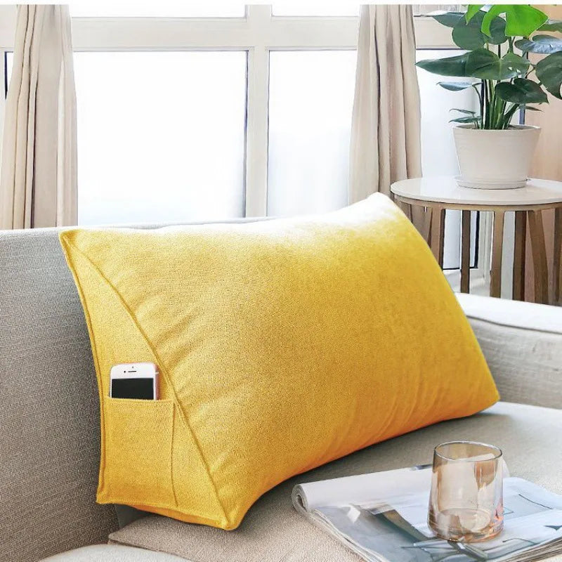 Soft Sofa Triangle Back Cushion Cover – Rectangular Bed Headboard Backrest Support Pillowcase with Pockets