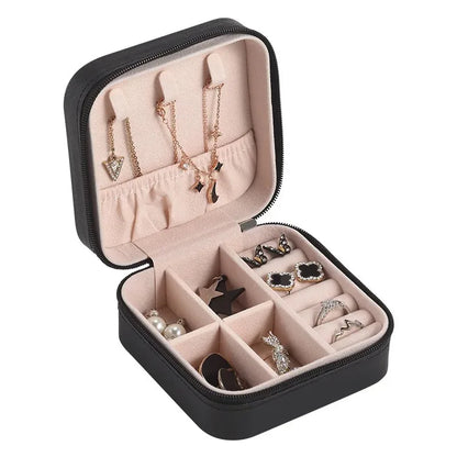 Portable Mini Leather Jewelry Travel Organizer Box – Earrings, Rings & Necklace Case