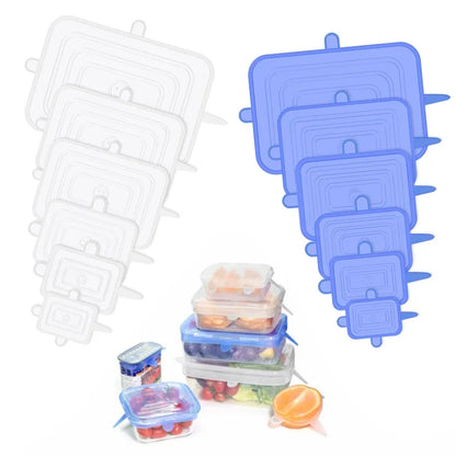 6-Piece Square Silicone Stretch Lids – Reusable Food Packaging Elastic Bowl Covers
