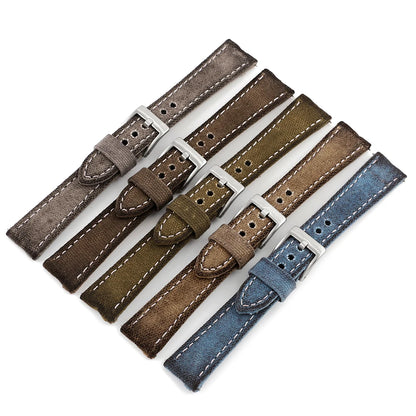 Retro Wet Wax Canvas Watch Band 18mm 19mm 20mm 21mm 22mm Gray Blue Brown Green Denim Strap Replacement Quick Release Watchbands - BeeTrendyShop.COM