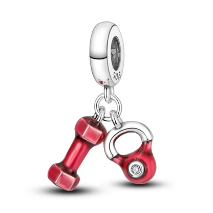925 Sterling Silver Red Wine, Chili & Dumbbell Charm Bead – Fun DIY Jewelry