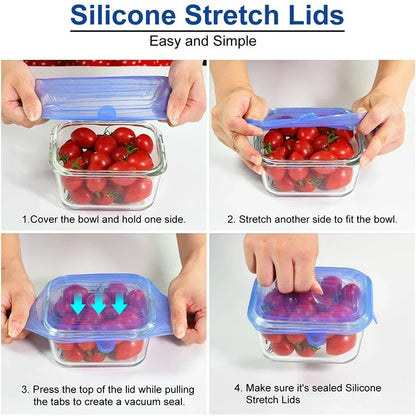 6-Piece Square Silicone Stretch Lids – Reusable Food Packaging Elastic Bowl Covers