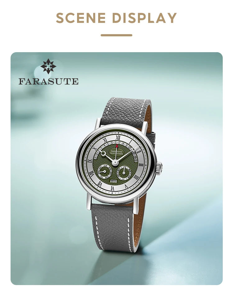 FARASUTE Men's Mechanical Watch Flyback Function Seagull Movement Month Display Week Display Calendar YearDisplay Sapphire Watch