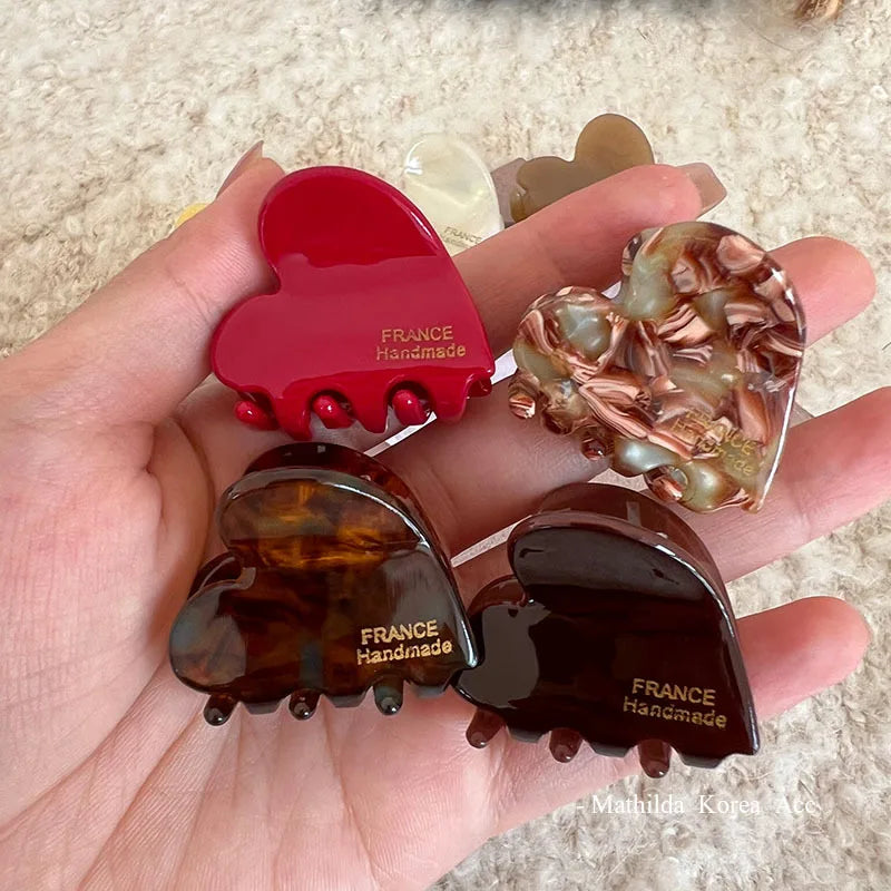 Small Heart-Shaped Acetate Hair Claw Clip – Cute Hairpin for Girls & Women (3.5cm)