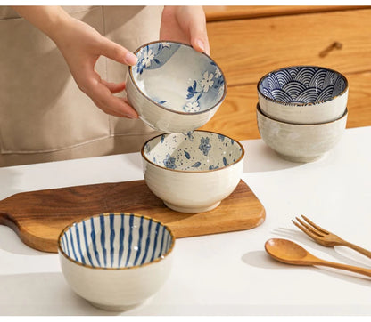 Japanese Style Round Ceramic Bowl – Household Tableware for Rice, Milk, Oats & Breakfast