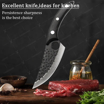 Handmade Forged Meat Cleaver & Boning Knife – Kitchen, Fishing & BBQ Knife with Cover