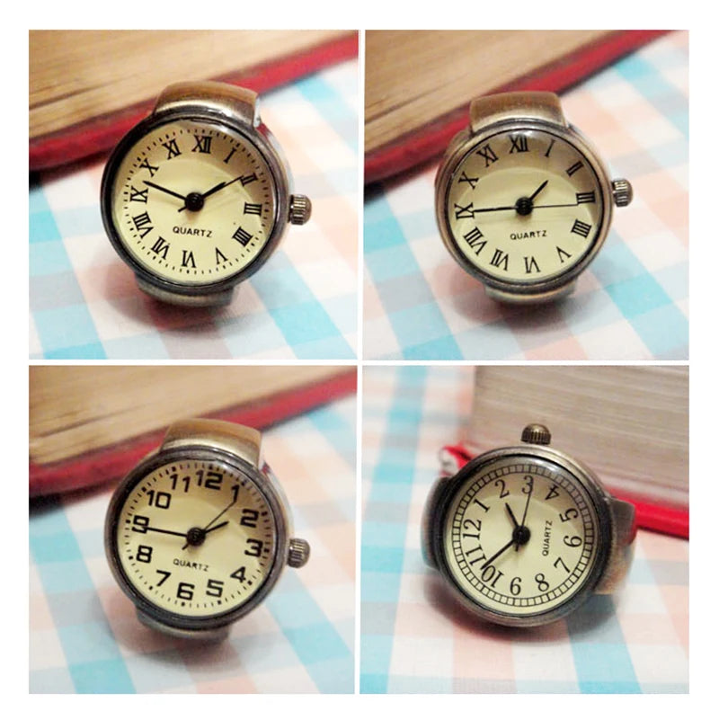 Vintage Punk Finger Watch Mini Elastic Strap Alloy Watches Couple Rings Jewelry Clock Retro Roman Quartz Watch Rings Women Men - BeeTrendyShop.COM