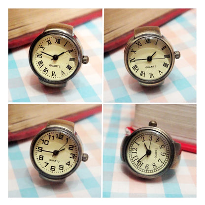 Vintage Punk Finger Watch Mini Elastic Strap Alloy Watches Couple Rings Jewelry Clock Retro Roman Quartz Watch Rings Women Men - BeeTrendyShop.COM