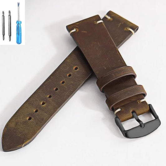 Stitching Cowhide Strap for Omega 18mm 20mm 22mm 24mm for Wrist Bracelet for Seiko Vintage Leather Watch Band Butterfly Buckle