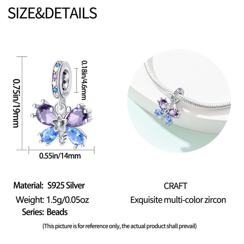925 Silver Plating Colorful Butterfly Insect Animal Charms Beads Sparkling Zircon Fit Qikaola 925 Original Bracelets DIY Jewelry