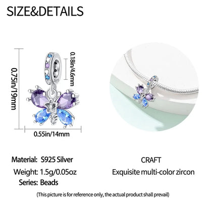 925 Sterling Silver Colorful Butterfly & Insect Zircon Charm Bead – DIY Jewelry