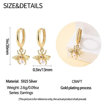 Pandach 925 Silver Pearl Bee Star Moon Stud Earrings – Trending Fashion Jewelry for Women