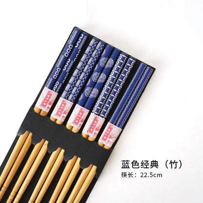5-Pair Cute Multi-Color Bamboo Chopsticks Set – Non-Slip Household Wooden Tableware