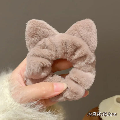 Korean Plush Cat Ear Scrunchies - High Elastic Hair Ties - BeeTrendyShop.COM