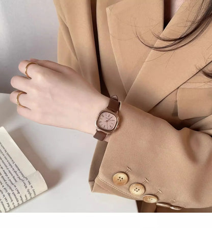 Casual Wrist Watches Retro Square Quartz Digital Mini Dial Leather Strap Fashionable Clock Waterproof Wristwatch for Women - BeeTrendyShop.COM